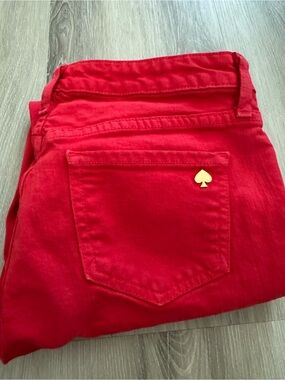 kate spade Red Brooke Street Denim JeansButton Detail with Gold Hardware size 28